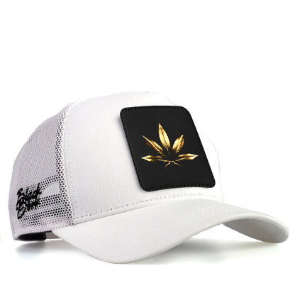 BlackBork White Trucker Hat & V1 Golden Weed Patch