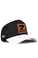White & Black Trucker Hat with Number 7 Patch - BlackBork