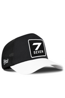 White & Black Trucker Hat with Number 7 Patch - BlackBork