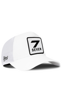 White Trucker Hat with Number 7 Patch - BlackBork