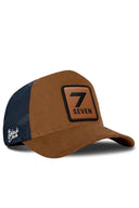 Camel & Navy Trucker Hat with Number 7 Patch - BlackBork