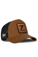 Camel & Black Trucker Hat with Number 7 Patch - BlackBork
