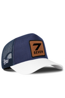 Cordura White & Navy Trucker Hat with Number 7 Patch - BlackBork