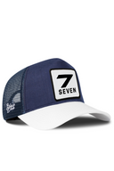 Cordura White & Navy Trucker Hat with Number 7 Patch - BlackBork