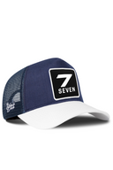Cordura White & Navy Trucker Hat with Number 7 Patch - BlackBork