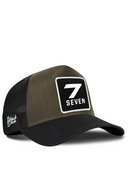 Cordura Black & Khaki Trucker Hat with Number 7 Patch - BlackBork