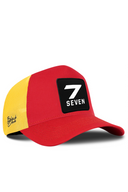 Red & Yellow Trucker Hat with Number 7 Patch - BlackBork