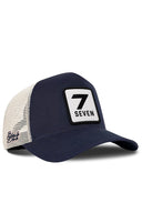 Navy & Beige Trucker Hat with Number 7 Patch - BlackBork