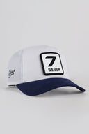 7 numara logolu lacivert-beyaz trucker sapka