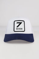 7 numara logolu lacivert-beyaz trucker sapka