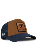 Navy & Camel Trucker Hat with Number 7 Patch - BlackBork