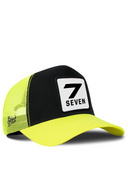 Neon & Black Trucker Hat with Number 7 Patch - BlackBork