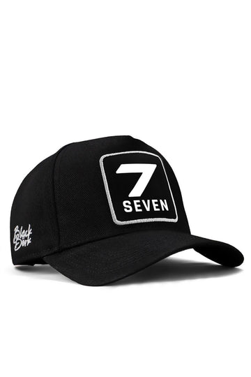 Black Baseball Cap with Number 7 Patch White Edge