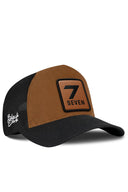 Black & Camel Trucker Hat with Number 7 Patch - BlackBork