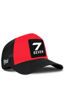 Black & Red Trucker Hat with Number 7 Patch - BlackBork