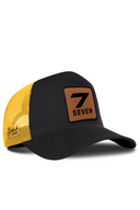 Black & Yellow Trucker Hat with Number 7 Patch - BlackBork