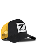 Black & Yellow Trucker Hat with Number 7 Patch - BlackBork
