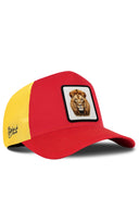 Red & Yellow Trucker Hat with Lion Patch - BlackBork