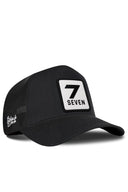 Black Trucker Hat with Number 7 Patch - BlackBork