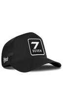 Black Trucker Hat with Number 7 Patch - BlackBork