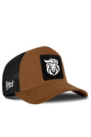 Camel & Black Trucker Hat with Lion Patch - BlackBork