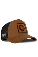 Camel & Black Trucker Hat with Lion Patch - BlackBork