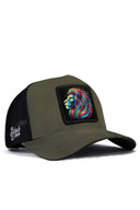 aslan logolu haki-siyah trucker sapka