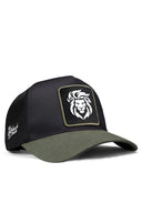 aslan logolu haki-siyah trucker sapka