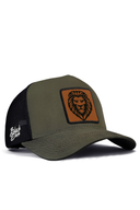 aslan logolu haki-siyah trucker sapka