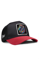 Red & Black Trucker Hat with Lion Patch - BlackBork