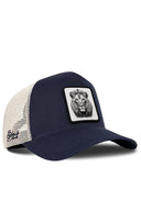 Navy & Beige Trucker Hat with Lion Patch - BlackBork