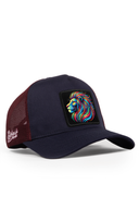 aslan logolu lacivert-bordo trucker sapka