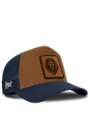 Navy & Camel Trucker Hat with Lion Patch - BlackBork