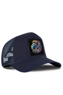 Navy Trucker Hat with Lion Patch - BlackBork