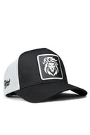 Black & White Trucker Hat with Lion Patch - BlackBork