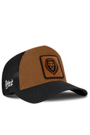 Black & Camel Trucker Hat with Lion Patch - BlackBork