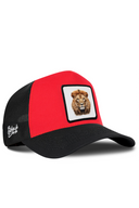 Black & Red Trucker Hat with Lion Patch - BlackBork