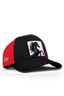 at logolu siyah-krmz trucker sapka