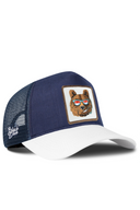 Cordura White & Navy Trucker Hat with Bear Patch - BlackBork
