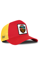 Red & Yellow Trucker Hat with Bear Patch - BlackBork