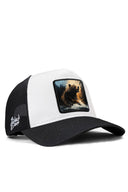 ay logolu siyah-beyaz trucker sapka