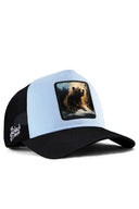 ay logolu siyah-buz mavi trucker sapka