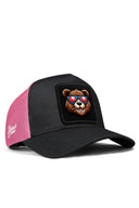 ay logolu siyah-pembe trucker sapka