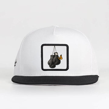 Black & White Snapback with Hanging Boxing Gloves Patch