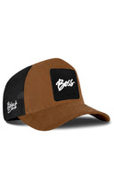 Camel & Black Trucker Hat with Boss Patch - BlackBork
