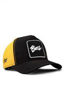 boss logolu cordura siyah-sar trucker sapka