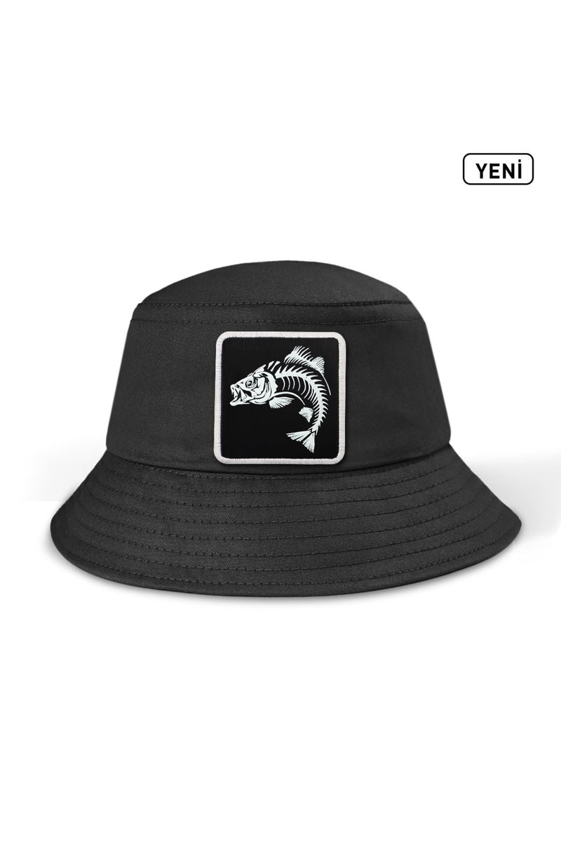 Black BlackBörk Bucket Hat with Fish patch