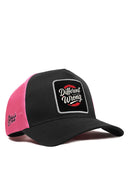 different wrong logolu cordura siyah-pembe trucker sapka