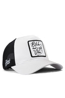 don't kill my vibe logolu beyaz-siyah trucker sapka