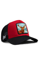 geyik logolu siyah-krmz trucker sapka